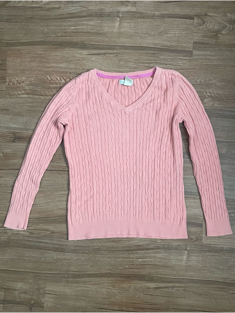 Vintage Caribbean Joe Light Coral Pink Cable-Knit V-Neck Sweater Size M